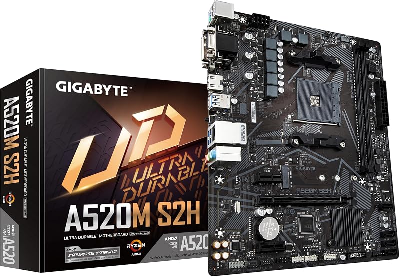 Gigabyte A520M S2H Motherboard AM4 Ryzen 5000 DDR4 PCIe M.2 GbE LAN