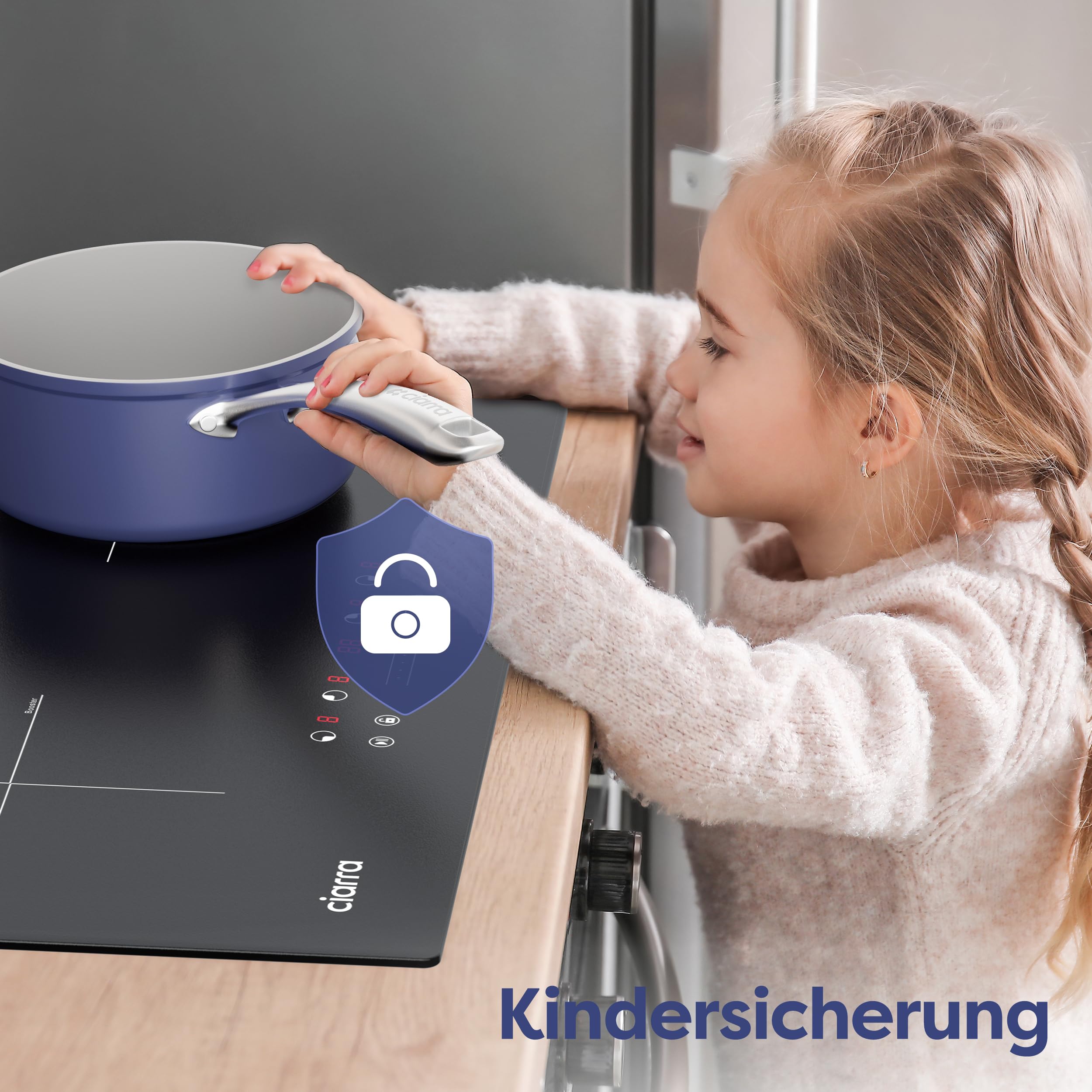 CIARRA CBBIH4B 4 Zonen Einbau Induktionskochfeld 60 cm mit Power Booster Touch-Bedienung Kochfeld Induktion 9 Leistungsstufen Timer Kindersicherung Restwärmeanzeige Pause- und reStart-Funktion 7200W 7