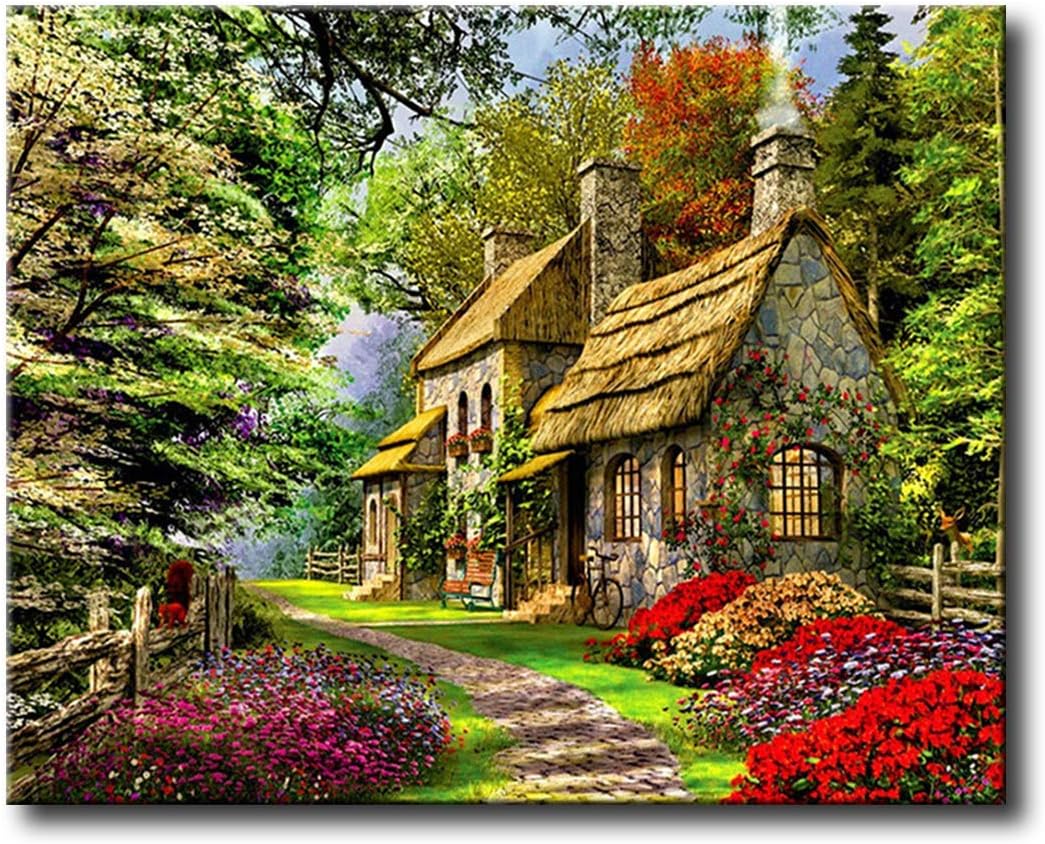 Shukqueen Paint by Number, DIY Oil Painting for Adults Beginner's, 16X20 Inch, Frameless, 85-Cabin, Frameless-16"x20"(40x50cm)