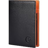 Polare Luxury RFID Blocking Leather Passport Holder Travel Wallet For Men and Women (Black/Brown with AirTag Slot)