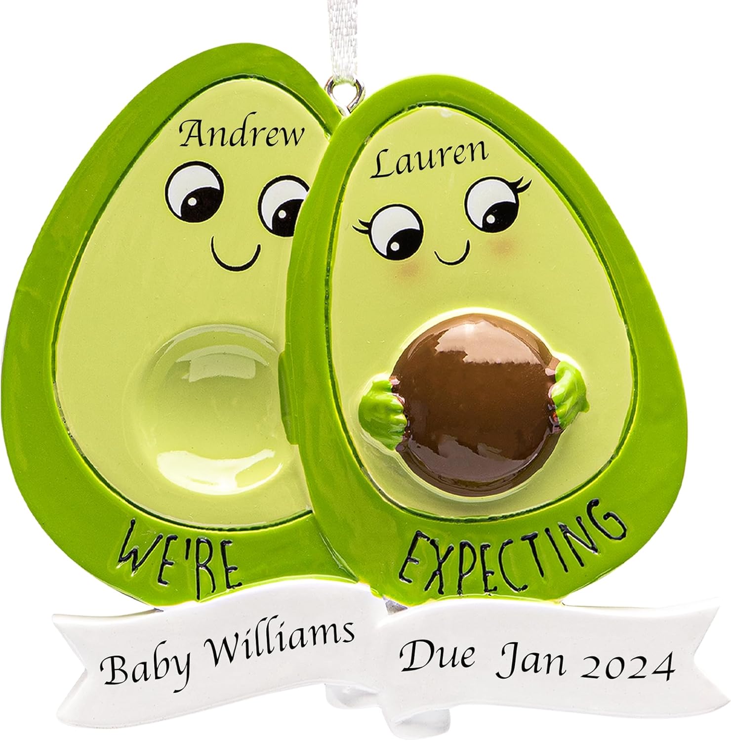 Ornaments - UniqXmas Personalized Pregnant Christmas Ornament 2023 | We are Expecting Mom-Dad-Parents to Be | Baby Coming Soon, Pregnancy Announcement | Bump’s First Xmas Keepsake Avocado | Custom Name & Year