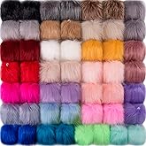 SIQUK 50 Pieces Faux Fur Pom Pom Fluffy Pom Pom Balls with Elastic Loop Faux Fox Fur Pom Pom for Hats Beanie Shoes Scarves Gloves Bags Accessories (25 Colors, 2 Pcs Per Color)