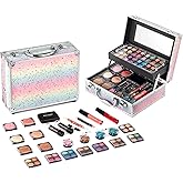 Hot Sugar Makeup Kit for Women Full Kit Teen Girls Starter Cosmetic Gift Set with Beautiful Rainbow Train Case Includes Pigmented Eyeshadow Palette Blush Lipstick Lip Pencil Eye Pencil (Rainbow)