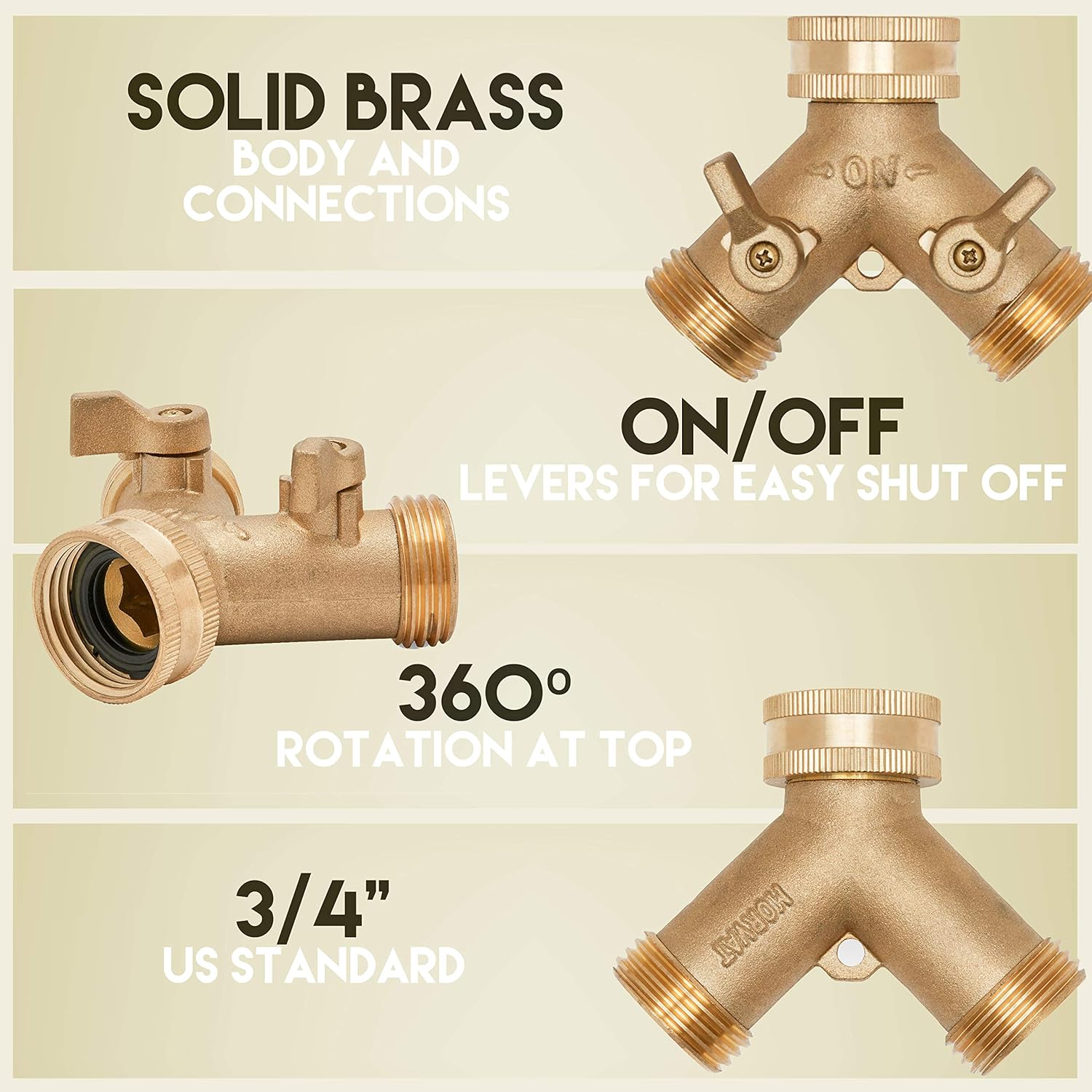 Morvat Heavy Duty Brass Garden Hose Connector Tap Splitter (2 Way) – New and Improved - Outlet Splitter, Hose Splitter, Hose Spigot Adapter with 2 Valves, Plus 2 Extra Rubber Washers: Garden & Outdoor