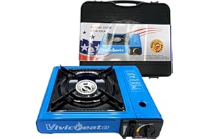 Vivicreate 7000 BTU Portable Butane Gas Stove for Camping Cooking Outdoor, Lightweight Portable Stove Burner with Auto Ignition, Estufa de Gas Portátil para Camping al Aire Libre（Blue）