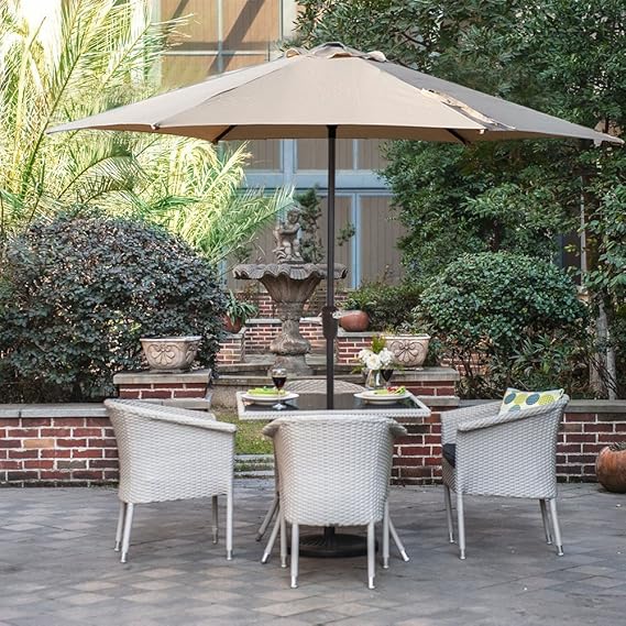 Grand Patio garden umbrella with tilt mechanism, crank handle umbrella