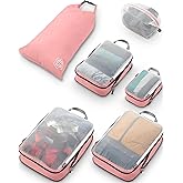 Large Packing Cube Set with See Through Mesh- Compression Packing Cubes Travel Organizers by TRIPPED Travel Gear (Dusty Rose)