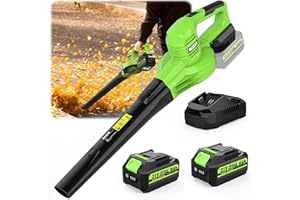 NCOEN 21V Lightweight Leaf Blower Cordless with Battery and Charger 2 x 4.0Ah Powerful 2-Speed Electric Blowers for Lawn Care, Blowing Leaves, Patio, House, Depot (Green)