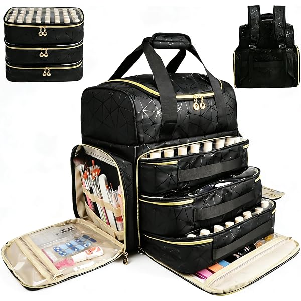 Black Nail Organizer Backpack Bag with Gold Accents Amazon.com: ahzske Nail Polish Organizer Backpack Holds 126  main image 3