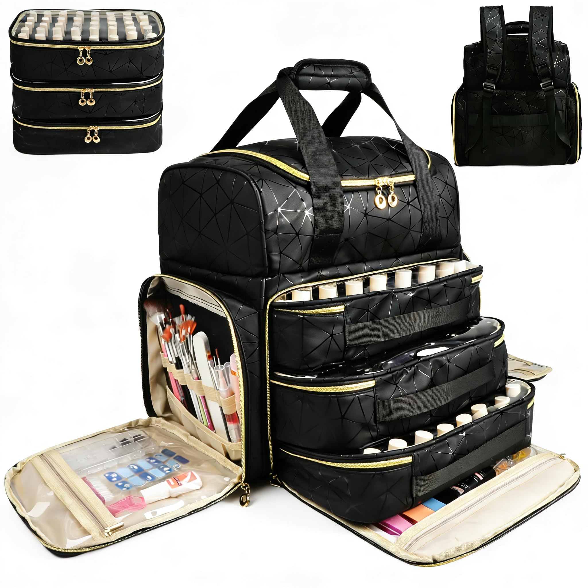 Photo 1 of ***SEE NOTES****Veirdro Nail Polish Organizer Backpack Holds 130 Bottles (15ml/0.5fl.oz)& Nail Lamp, Extra Large Nail Kit Storage Bag with 3 Removable Carrying Cases, Nail Tech Supplies Organizer Case for Women Black