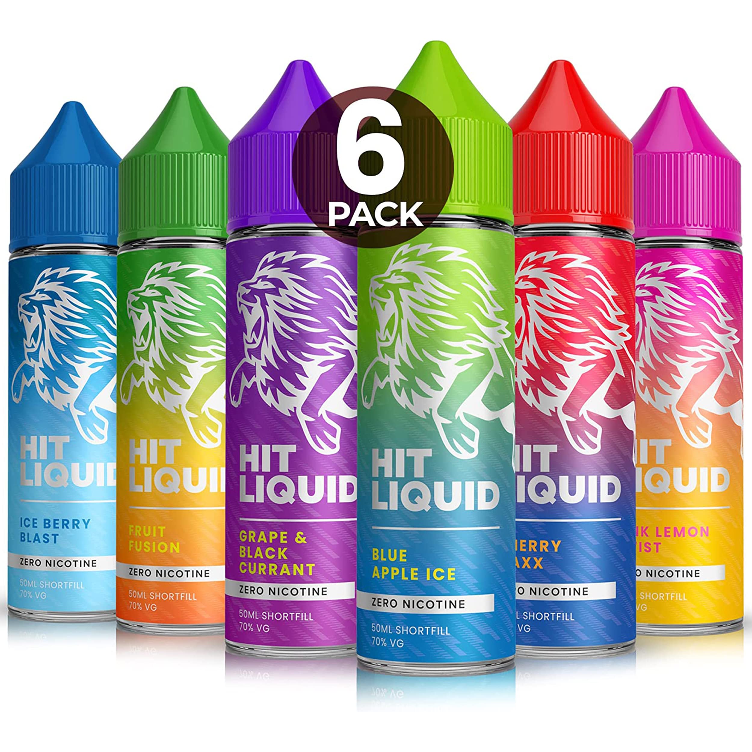 Hit Liquid Vape Juice | Delicate, Full Flavour Nicotine Free E-Liquids | 6 x 50ml Shortfill Bottles | No Nicotine Vape Liquid | Value Multipack with Unique Flavours [50/50 VG/PG] [6 x 50ml]
