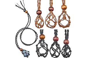 Hicarer 6 Pieces D20 Necklace Cord Empty Stone Holder Empty Necklace Holder Quartz Crystal Stone Cord, 3 Sizes Adjustable Cage Fish Netted for DIY Jewelry Making(Black,Brown)