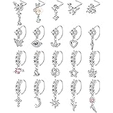 NICEIGHT 20Pcs 20G 316L Stainless Steel Dangle Nose Ring for Women Men L Shaped Dangling Nose Stud Cute Heart Moon Star Nose Hoop Set CZ Flower Leaf Butterfly Dangle Nose Piercing Jewelry