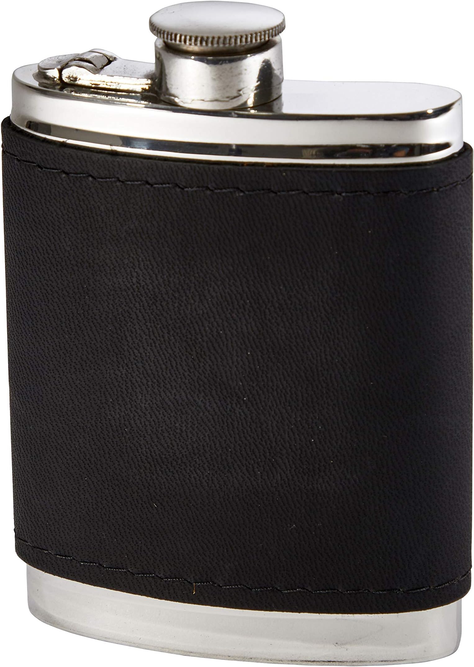 Wentworth PewterBlack Raven Leather Pewter Kidney Flask,Hip Flask, Spirit Flask, 6oz capacity, with captive top