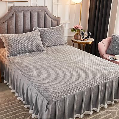 Buy Jauxio Diamond Quilted Velvet Bedspread Three Sides 18 Inches Deep Ruffles Drop Fitted Sheet Bed Skirt With Tassels Decorative Fringe Light Grey Queen Online In Indonesia B08ch6v4l8