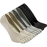 CaiDieNu No Show Toe Socks Women, Low Cut Five Fingers Cotton Running Athletic Invisible Boat Socks, 3/6 Pairs