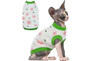 PUMYPOREITY Sphynx Cat Clothes: Stretchy Sweater, Soft Hairless Shirt, Pullover Pajamas, Turtleneck for Cornish Rex, Devon Rex - Green, L