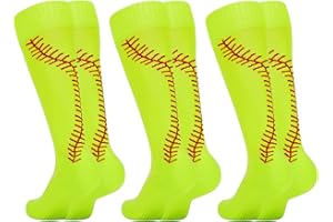 American Trends Girls Softball Socks with Stitches 3 Pairs Youth Athletic Socks for Soccer, Baseball, Softball, Football
