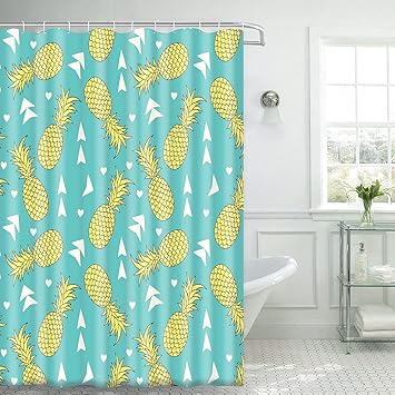 Amazon Com Bathroom Shower Curtain Blue Yellow Pineapple Shower