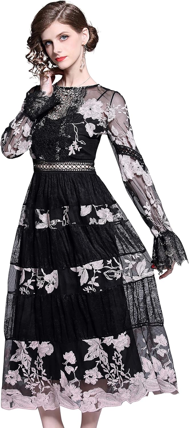 mesh lace maxi dress