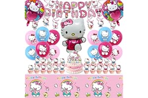 MARKHOMIA Lemoneon Kitty Birthday Party Supplies Decorations Set Including Banner Balloons Hanging Swirls Cake Cupcake Toppers Tablecloth