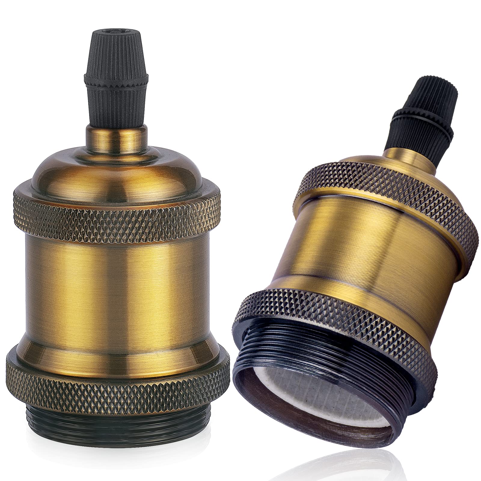 DiCUNO E27 Vintage Solid Bulb Socket, Ceramics Lampholder, Edison Screw Light Bulb Socket Adapter, Vintage Brass, 2 Packs โ image 1