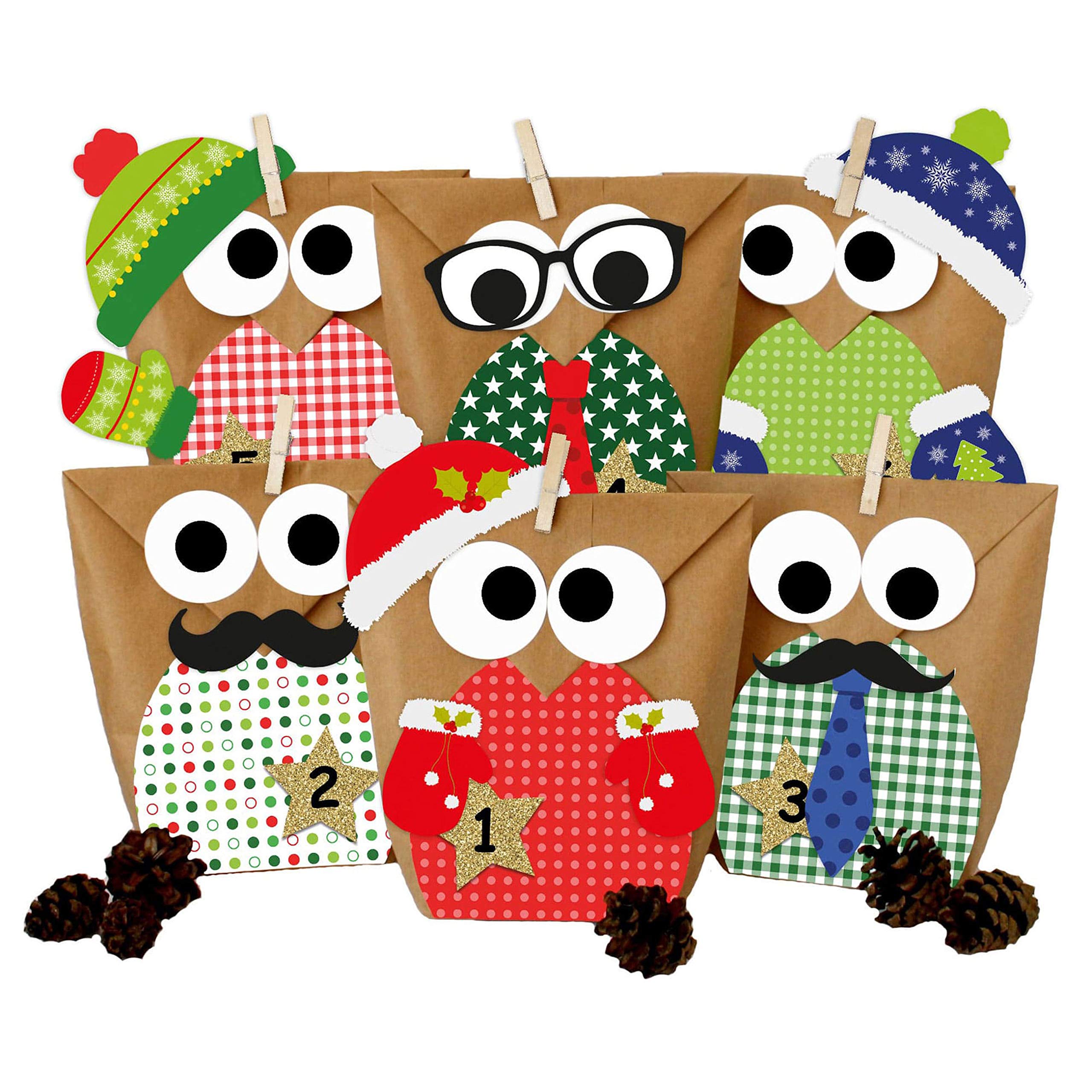 Papierdrachen DIY Advent calendar for you to craft for yourself - Festive owls - Christmas 2018 - red set with additional decoration - for you to craft for yourself