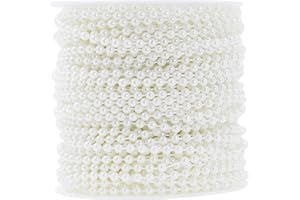 Mandala Crafts 4mm Faux White Pearl Beads Roll - 44 Yards Strand of Fake Pearls Chain Garlands Spool String for Christmas Tree, Wedding, Party, Vases, Decoration