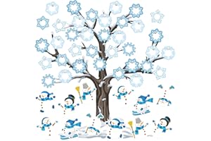 NBJIUYIN Big Tree Bulletin Board Set Winter Snowflakes Snowman Tree Bulletin Board Decoration with Snowflakes Snowman Cutouts for Classroom Home Chalkboard Wall Decoration