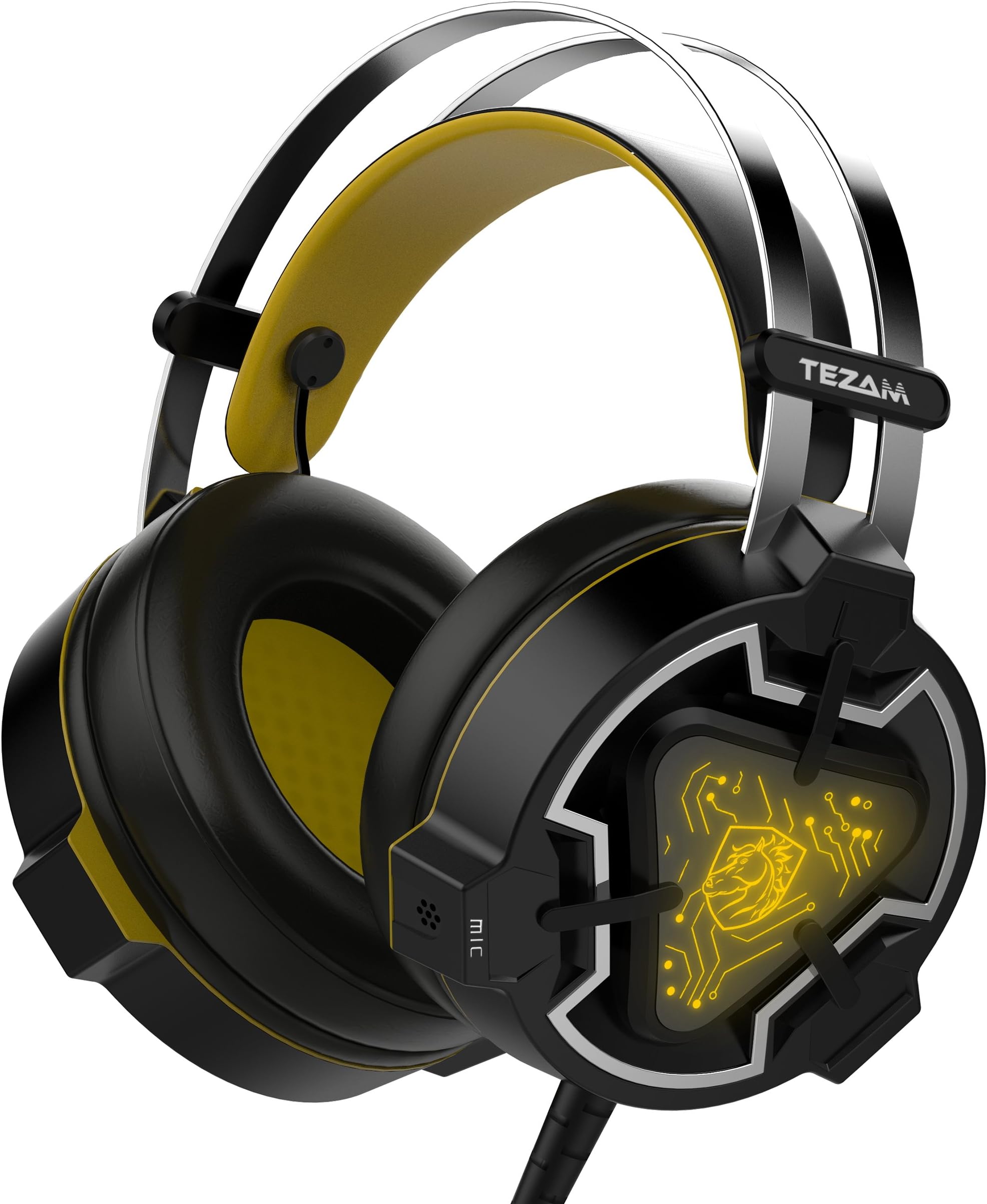 Tezam Stereo Over Ear Wired Gaming Headsets with Hidden Microphone and LED Light for PC, PS, Xbox and Cellphone