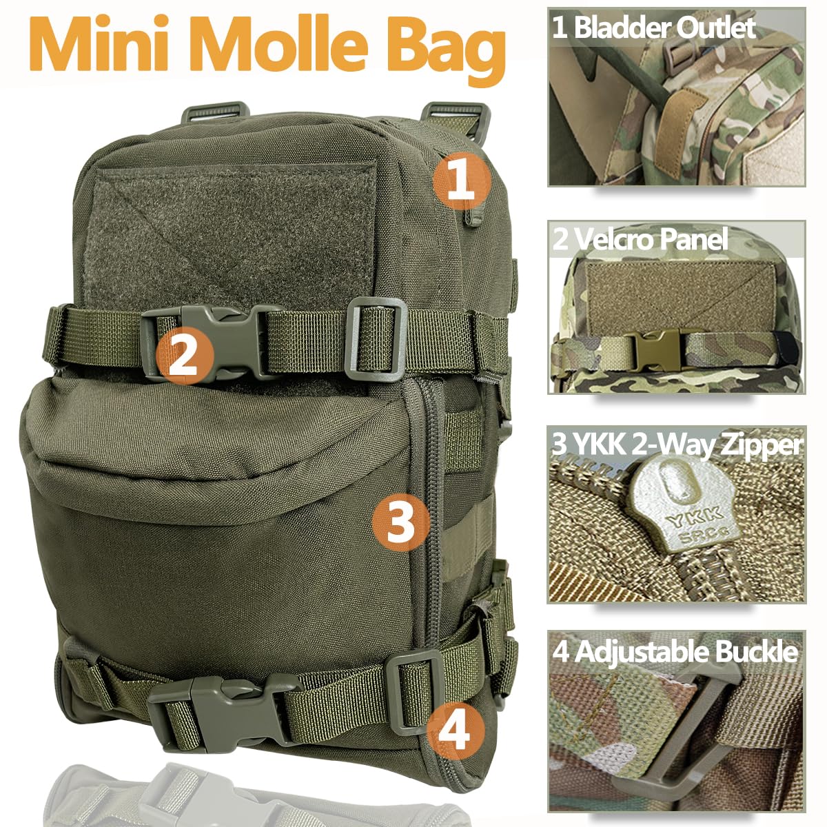 410 Flatpack Tactical Backpack – MOLLE D3 Expandable Hydration Pack, Multi-purposed, Nylon Camo, WST