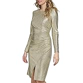 Eliza J Womens Style Metallic Knit Long Sleeve Jewel Neck Dress