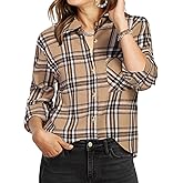 Zeagoo Womens Plaid Shirts Cotton Classic Long Sleeve Button Down Collared Casual Tops Lightweight Spring Blouses