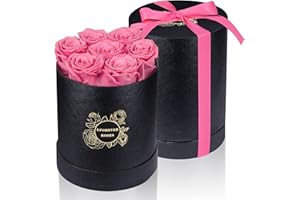 UFOREVER ROSES 7-Piece Preserved Roses in a Box Mothers Day Rose Valentines Day Gifts for Her, Real Roses That Last a Year and More, Christmas Day, Birthday Day (Pink)