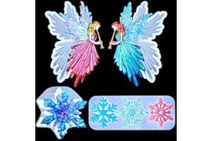 Juome Christmas Resin Molds Silicone, Resin Angel Fairy Snowflake Ornaments Pendant Molds for Epoxy Resin, DIY Crafts Jewelry Keychain Making