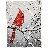 Realistic Cardinal Blanket for Women Girls and Animal Lovers, Flannel Red Bird Blankets Gifts, Snowy Tree Branch Throw for Sofa Couch Bed Living Room, Soft Warm Cozy Home Decor 60" x 50"