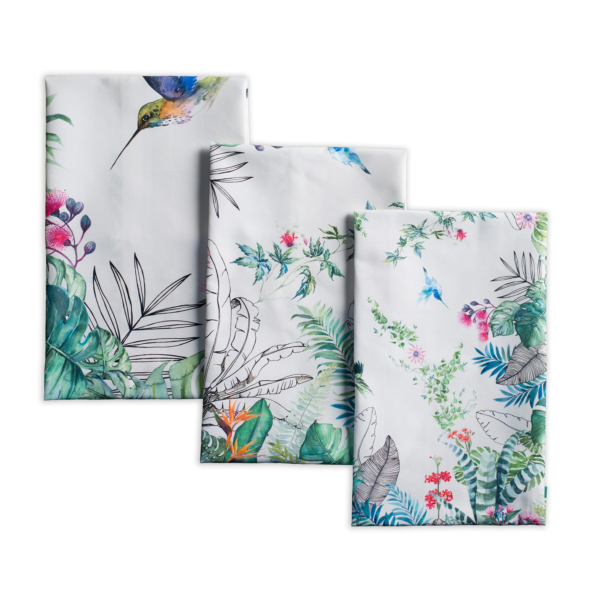 Maison d' Hermine Kitchen Towels Set of 3 100% Cotton 70 CM x 50 CM Reusable Cloth Tea Dish Towels Absorbent with Hanging Loop for Kitchen Dining (Tropiques)