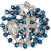 Nazareth Store 8mm Crystal & 10mm Alloy Mystery Prayer Beads Rosary Necklace Miraculous Medal and Catholic Cross