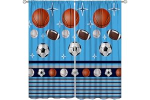 SENRUEGT Basketball Curtains,Sports Theme Baseball Soccer Rugby Print Teenage Kids Boys Bedroom Living Room Window Curtains,Decor 42x45 Inch