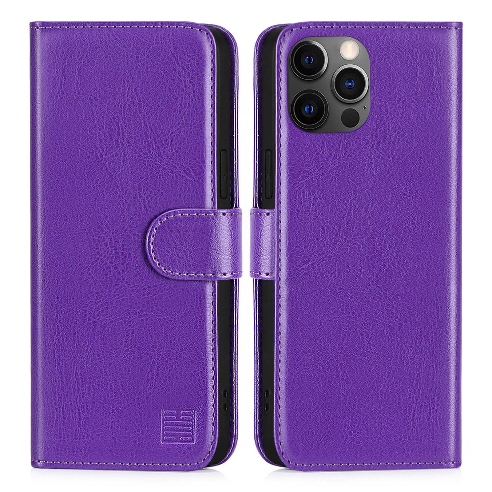 32nd Book Wallet PU Leather Flip Case Cover For Apple iPhone 12 Pro Max (6.7"), Design With Card Slot and Magnetic Closure - Purple