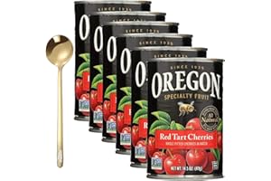 moofin Oregon Chai Red Tart Cherries 14.5 Oz, Bundled with Golden SS Spoon, Whole Pitted Cherries In Water, Tart Cherry, Ideal For Pies, Chocolate Deerts, & Culinary Sauces [Pack of 6]