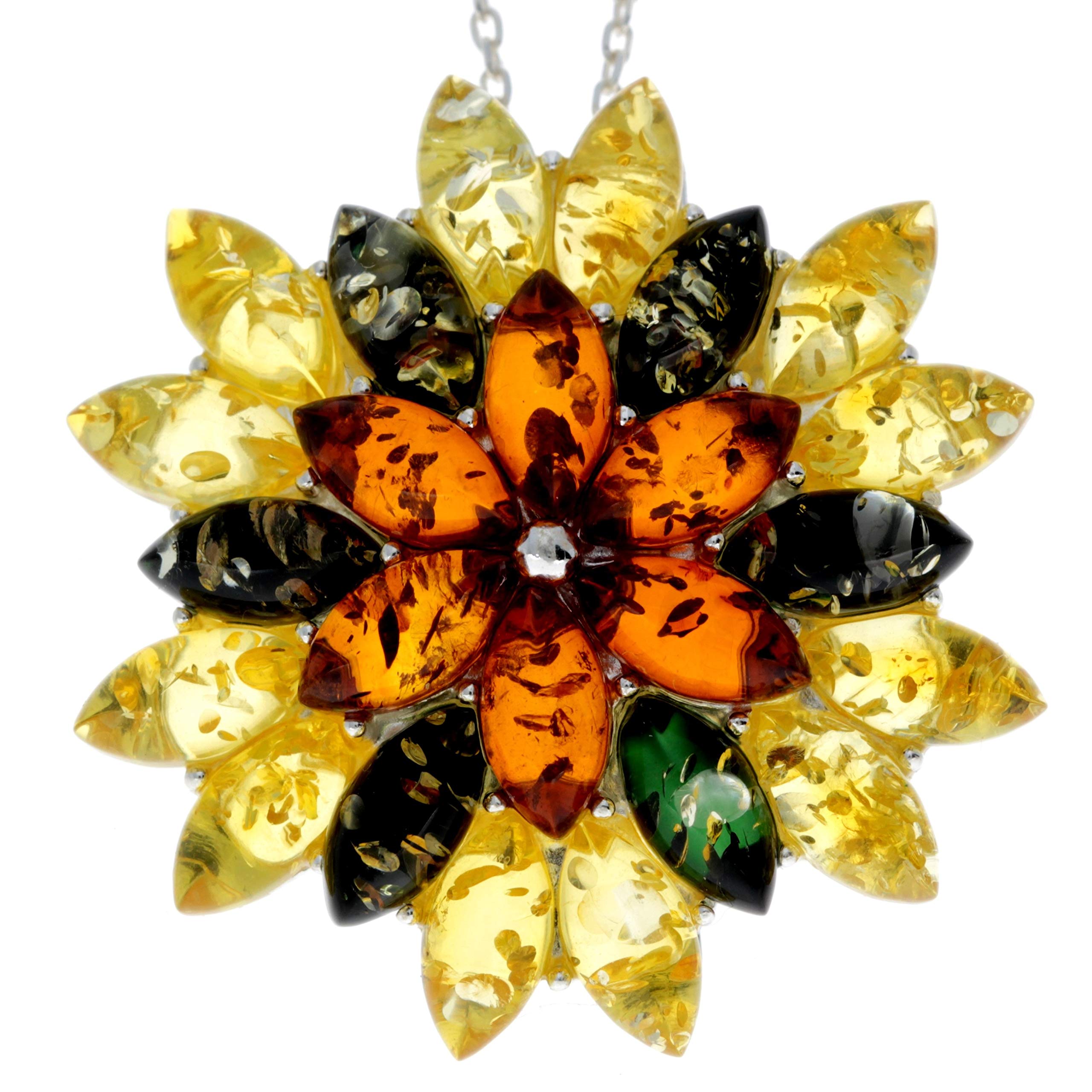 Genuine Mix Baltic Amber & Sterling Silver Unusual Pendant without Chain - 1702