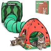 Tailtastic 3-in-1 Watermelon Cat Tunnel with Cube, Tent &amp; Ball for Indoor | 3-way S-tunnel with hide &amp; seek portals &amp; balls, multi-cat cube,30-sec hook-and-loop assembly, foldable for easy storage