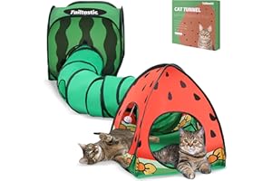 Tailtastic 3-in-1 Watermelon Cat Play Tunnel with Pop-Up Cube & Triangle Cat Tent, Interactive Toy Ball & Foldable Design - Easy Magic Tape Assembly Tunnels for Indoor Cats