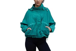 PESION Womens Waterproof Plaid Rain Jacket, Lightweight Windproof Outdoor Trench Coat Windbreaker with Removable Hood