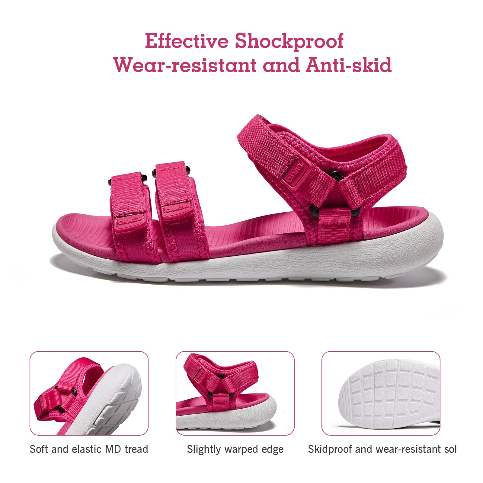 Camel Athletic Flats Sandals Women Solid Color Lightweight Anti-Skid Peep-Toe Casual Leisure Sneakers (7.5 B(M) US, Fuchsia)