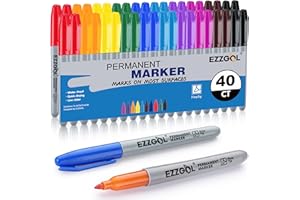 Ezzgol 40 Pack 10 Colors Fine Tip Permanent Markers, Each Color With 4 Pack Waterproof Markers, Premium Smear Proof Pens, Quick Drying, Office Supplies for School, Office, Home