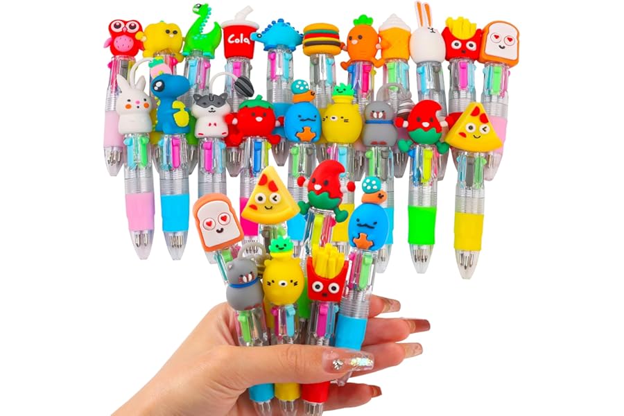 CZWZ 20Pcs Mini Multicolor Pens in One 4-in-1 Cute Pens Bulk for Kids, Fun Kawaii Ballpoint Pens for Birthdays and Children's Party Favors Gifts Teacher School Supplies