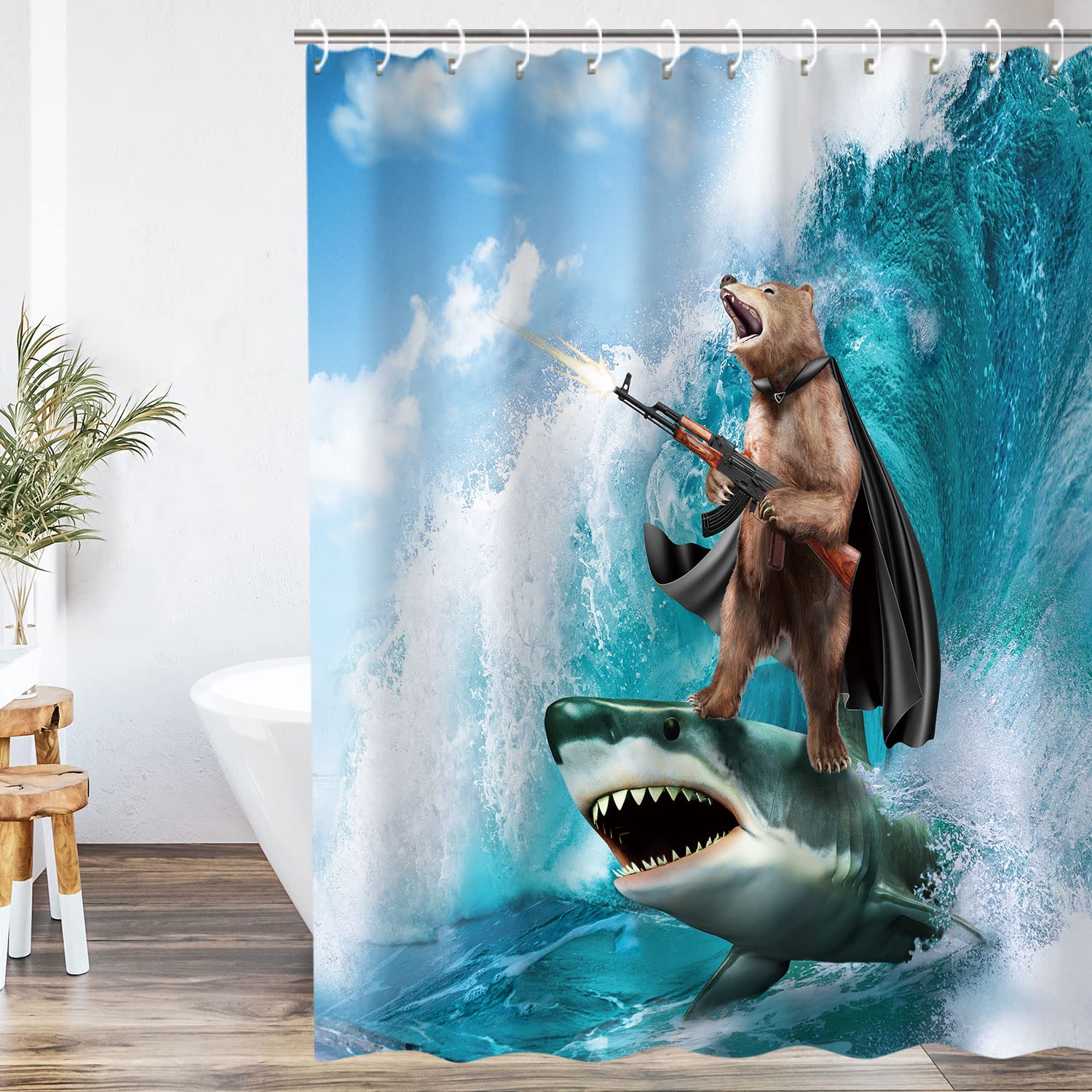 RosieLily Funny Shower Curtain, Kids Shower Curtains Set with 12 Hooks, Bear Shower Curtain, Cool Shower Curtain, Wild Bathroom Decor, 72"x84"