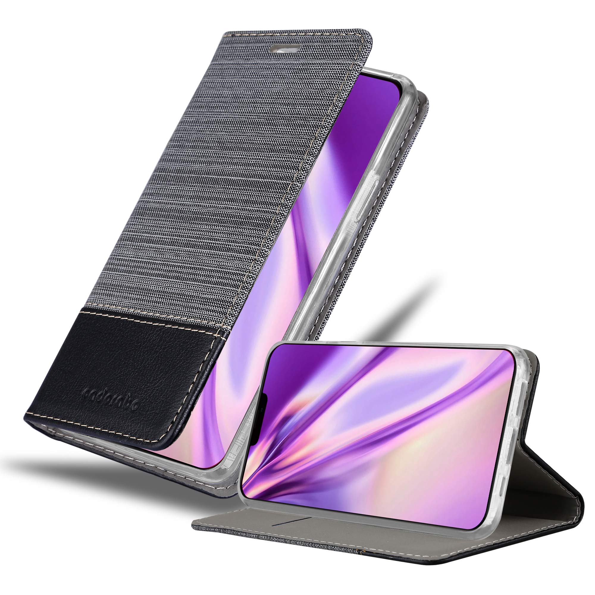 cadorabo Book Case works with Apple iPhone 12 Mini (5,4" Zoll) in GREY BLACK - with Magnetic Closure, Stand Function and Card Slot - Wallet Etui Cover Pouch PU Leather Flip